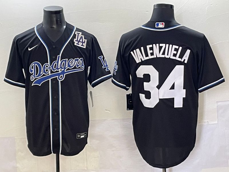Men 2025 Los Angeles Dodgers #34 Valenzuela Black Three generations Fashion Nike MLB Jersey style 7049->los angeles dodgers->MLB Jersey